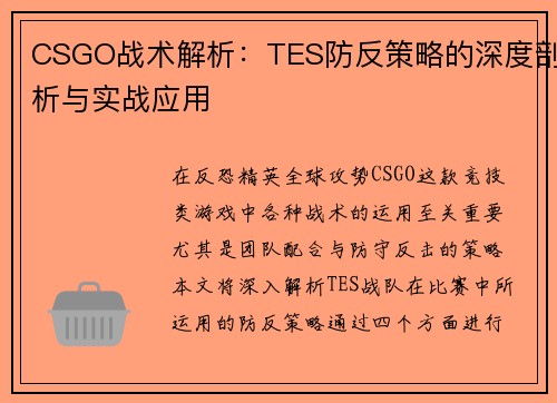CSGO战术解析：TES防反策略的深度剖析与实战应用
